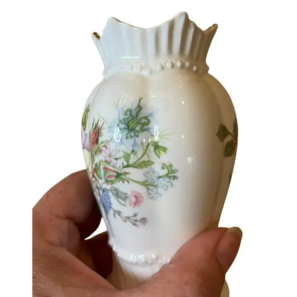 AYNSLEY WILD TUDOR VASE FINE BONE CHINA WINDSOR VASE Floral 4.5” Gold Trim